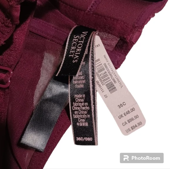 SOLD VS Longline Corset Balconette Bra 36C Very Sexy Burgundy - Picture 7 of 7